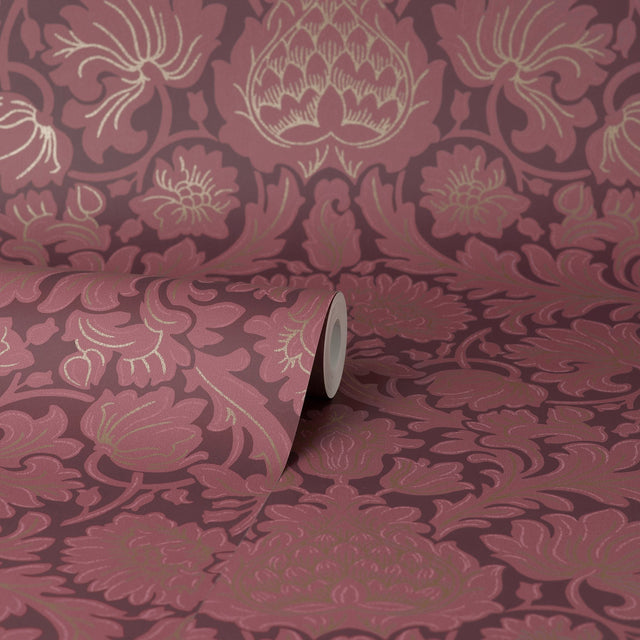 Bamburg Red Floral Wallpaper with Botanical Flower Motif - Brewster M1680