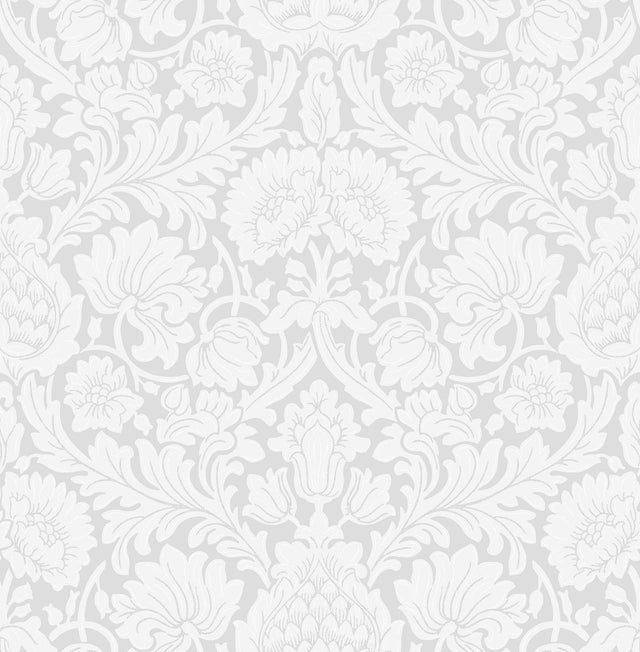 Bamburg Grey Floral Wallpaper with Botanical Damask Motif - Brewster M1683