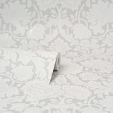Bamburg Grey Floral Wallpaper with Botanical Damask Motif - Brewster M1683