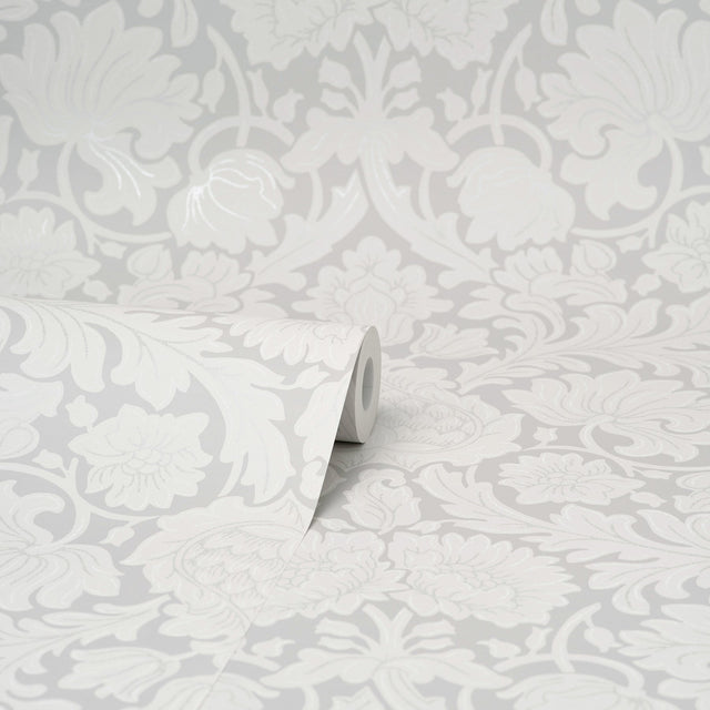 Bamburg Grey Floral Wallpaper with Botanical Damask Motif - Brewster M1683