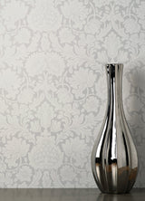 Bamburg Grey Floral Wallpaper with Botanical Damask Motif - Brewster M1683