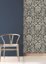 Richmond Blue Floral Wallpaper with Whimsical Botanical Animal Motif - Brewster M1684