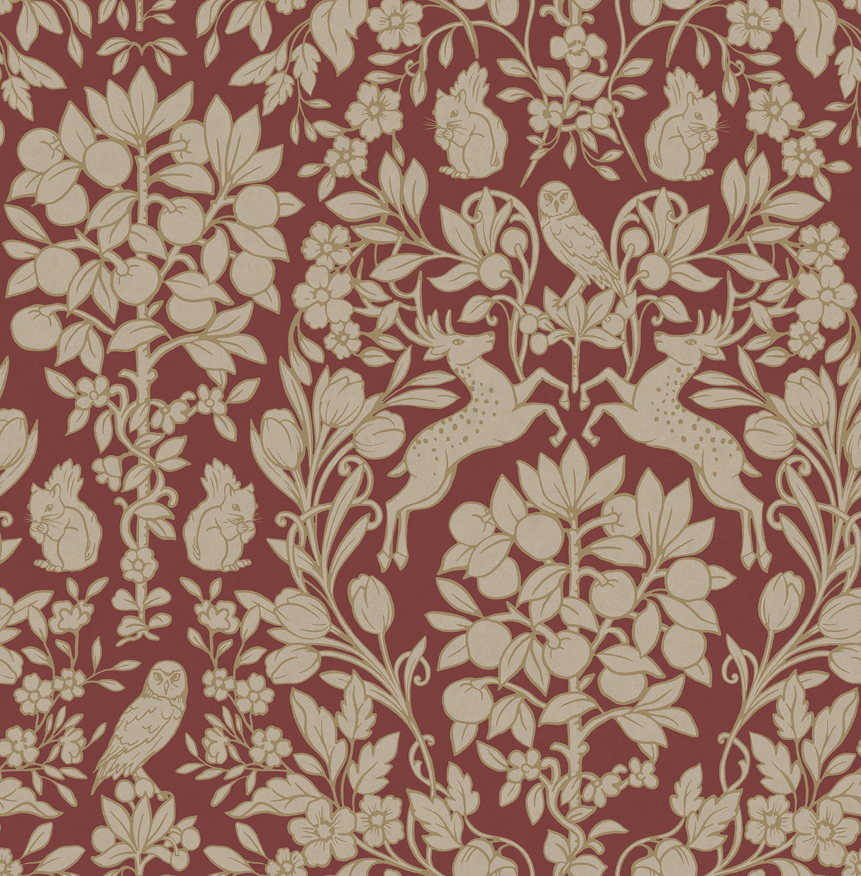 Richmond Maroon Floral Wallpaper with Whimsical Woodland Flowers Pattern - Brewster M1685
