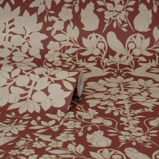 Richmond Maroon Floral Wallpaper with Whimsical Woodland Flowers Pattern - Brewster M1685