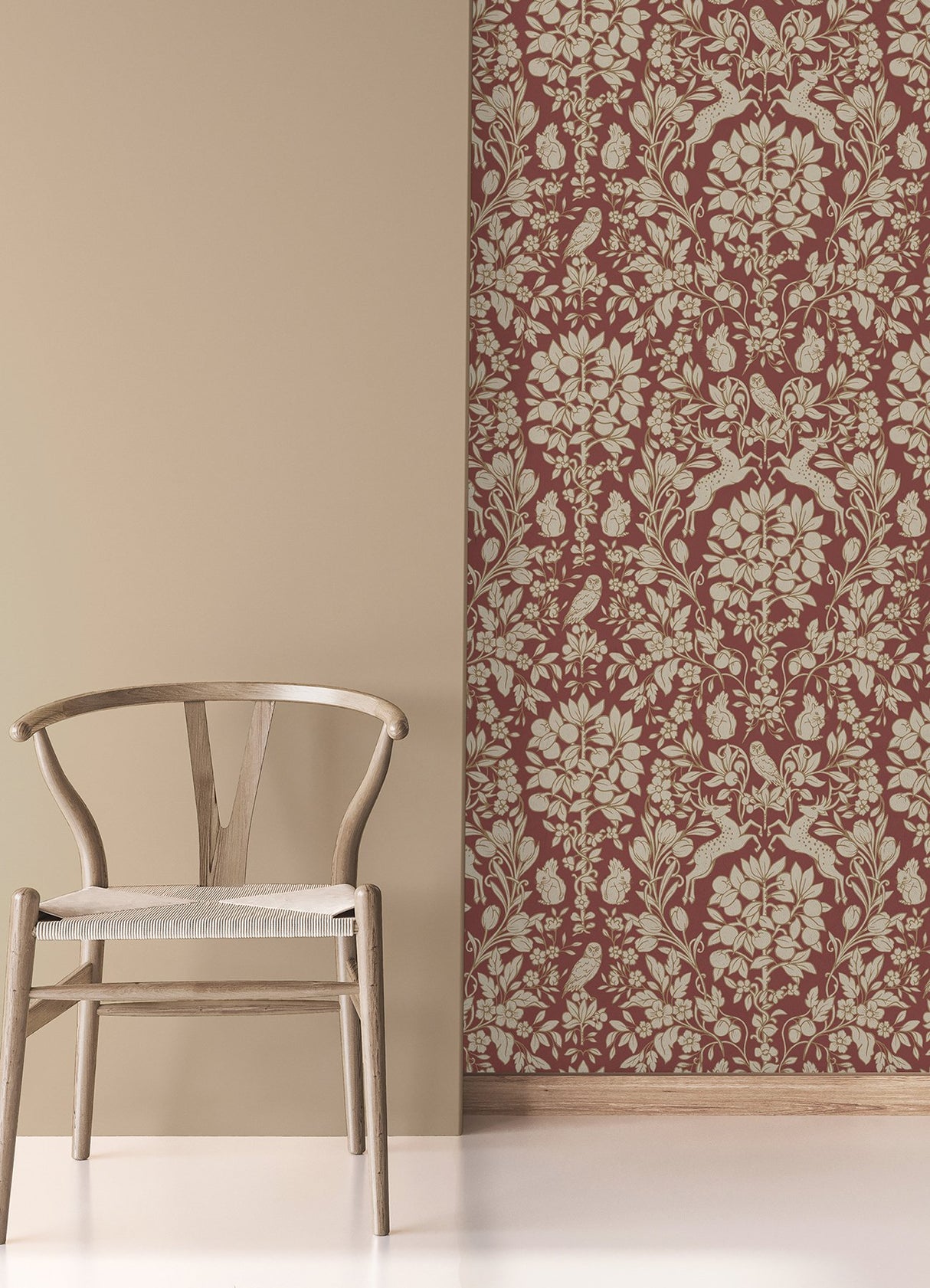 Richmond Maroon Floral Wallpaper with Whimsical Woodland Flowers Pattern - Brewster M1685