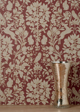Richmond Maroon Floral Wallpaper with Whimsical Woodland Flowers Pattern - Brewster M1685
