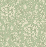 Richmond Sage Floral Wallpaper with Whimsical Botanical Animal Motif - Brewster M1688