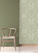 Richmond Sage Floral Wallpaper with Whimsical Botanical Animal Motif - Brewster M1688