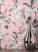 Meridian Parade Pink Tropical Leaves Wallpaper with Botanical Leaves Pattern, Tropical Style - Brewster M1690