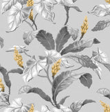 Meridian Parade Grey Tropical Leaves Wallpaper with Botanical Leaves Motif - Brewster M1691