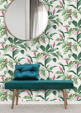 Meridian Parade Green Tropical Leaves Wallpaper with Botanical Leaf Pattern - Brewster M1692