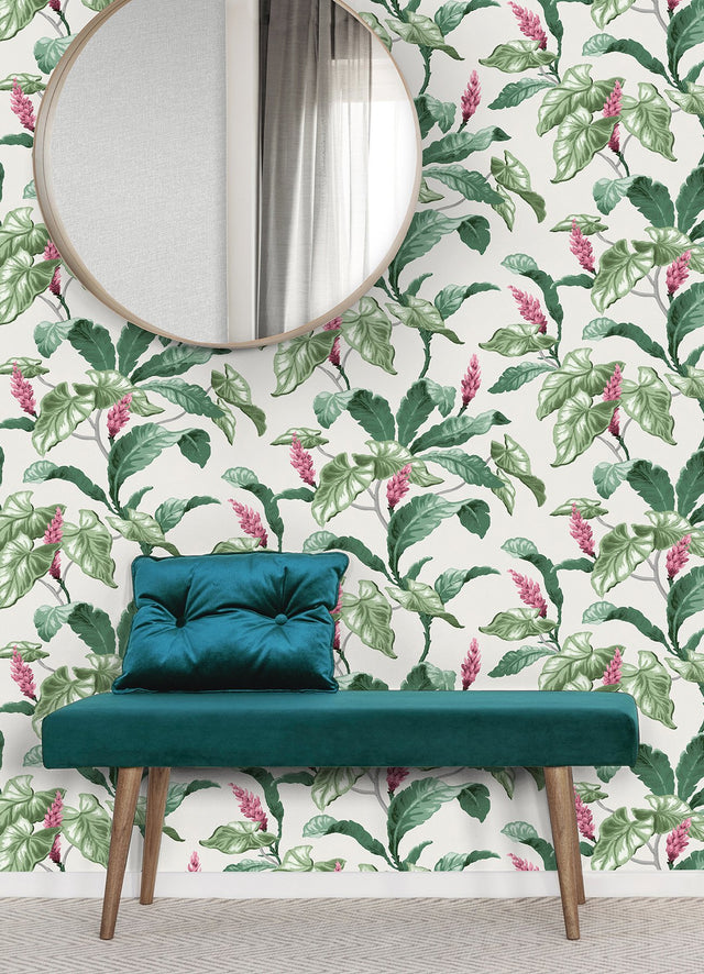 Meridian Parade Green Tropical Leaves Wallpaper with Botanical Leaf Pattern - Brewster M1692