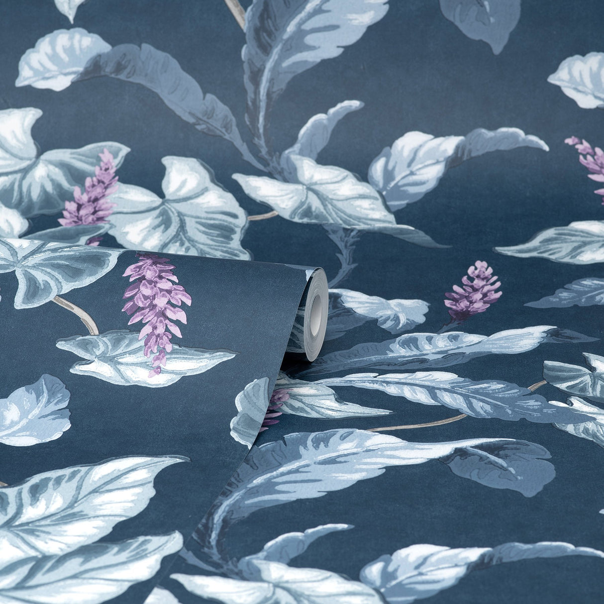 Meridian Parade Blue Tropical Leaves Wallpaper with Botanical Tropical Leaves Pattern - Brewster M1693