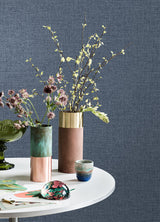 Glen Dark Blue Linen Wallpaper