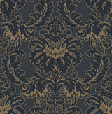 Windsor Blue Damask Wallpaper with Traditional Damask Pattern - Brewster M1704