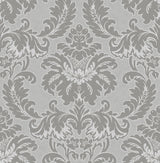 Windsor Grey Damask Wallpaper with Traditional Damask Pattern - Brewster M1705