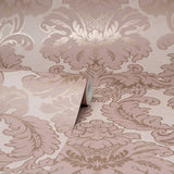 Windsor Pink Damask Wallpaper with Rose Gold Accents - Brewster M1706