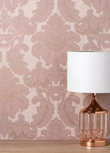 Windsor Pink Damask Wallpaper with Rose Gold Accents - Brewster M1706