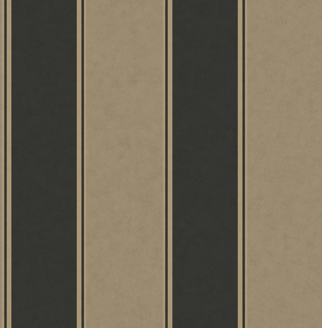 Rydia Black Stripe Wallpaper with Gold-Accented Vertical Stripes - Brewster M1707