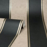 Rydia Black Stripe Wallpaper with Gold-Accented Vertical Stripes - Brewster M1707