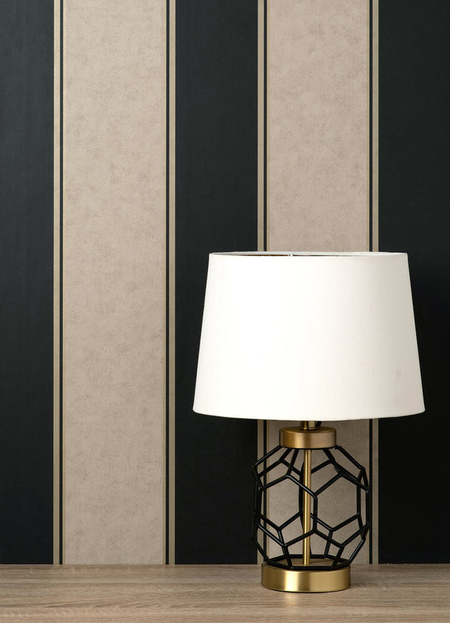 Rydia Black Stripe Wallpaper with Gold-Accented Vertical Stripes - Brewster M1707
