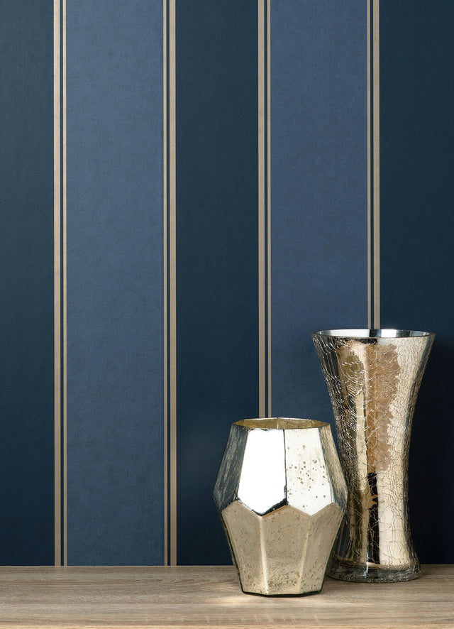 Rydia Blue Stripe Wallpaper with Modern Stripes Pattern - Brewster M1708