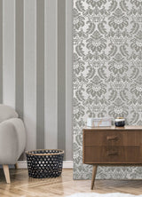 Rydia Grey Stripe Wallpaper with Modern Stripes Pattern - Brewster M1709
