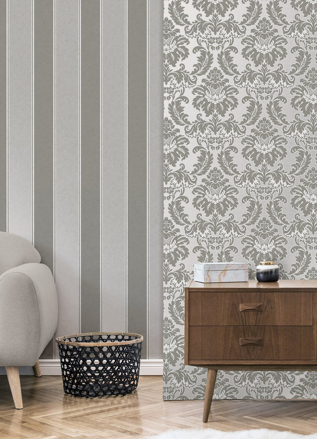 Rydia Grey Stripe Wallpaper with Modern Stripes Pattern - Brewster M1709