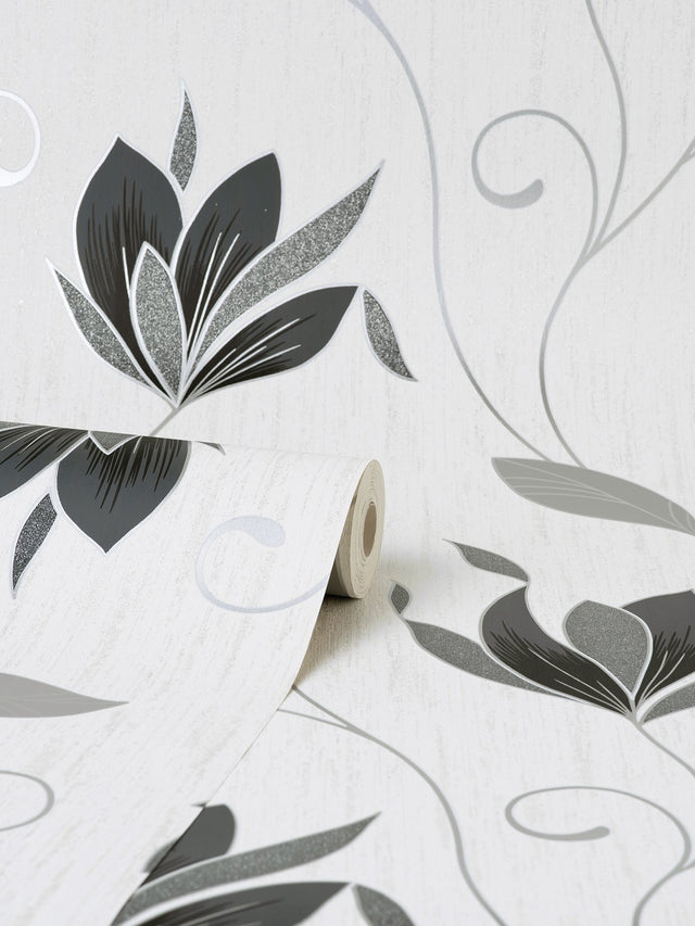 Synergy Black Floral Wallpaper