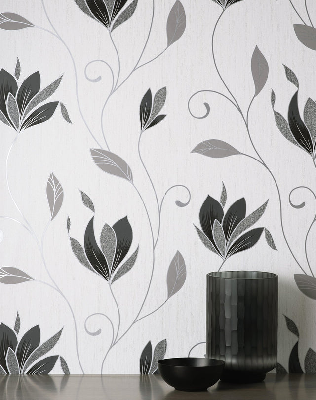 Synergy Black Floral Wallpaper