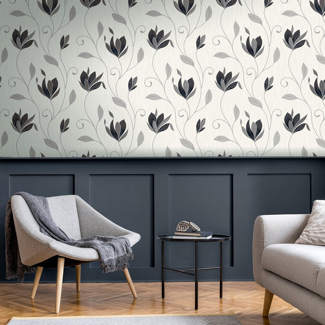 Synergy Black Floral Wallpaper
