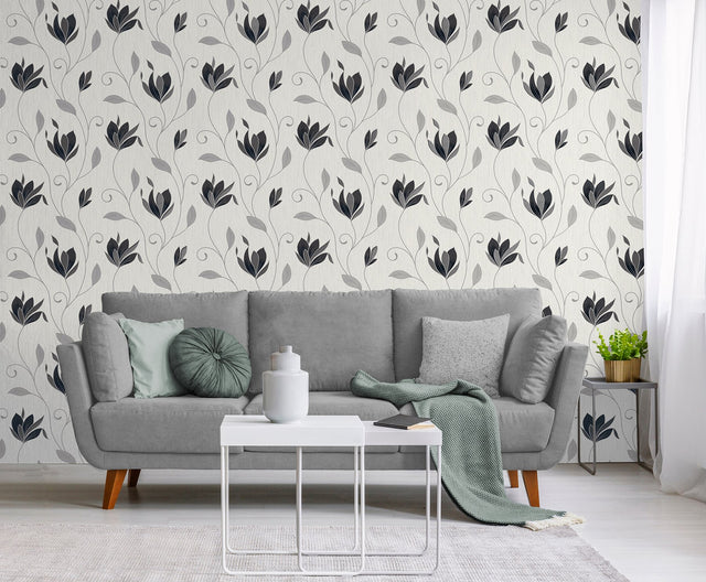 Synergy Black Floral Wallpaper