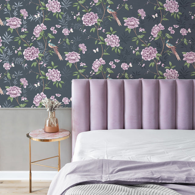 Akina Navy Floral Wallpaper