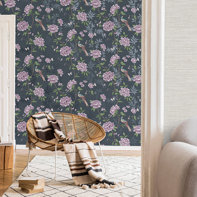 Akina Navy Floral Wallpaper