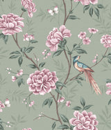 Akina Sage Floral Wallpaper with Chinoiserie Botanical Motif - Fine Decor M1724