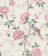 Akina Cream Chinoiserie Floral Wallpaper with Raised Ink Birds and Blossoms - Fine Decor M1725