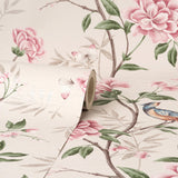 Akina Cream Chinoiserie Floral Wallpaper with Raised Ink Birds and Blossoms - Fine Decor M1725