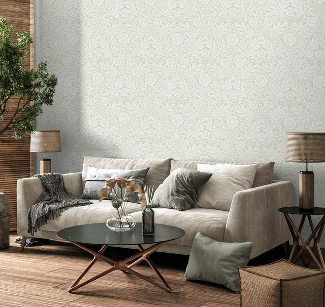 Camille Light Grey Damask Wallpaper with Botanical Traditional Motif - M1743