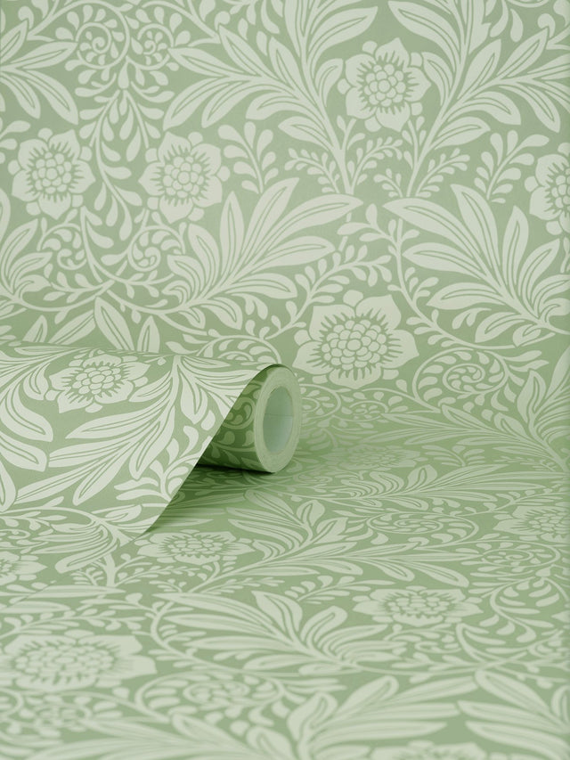 Camille Sage Damask Wallpaper with Botanical Traditional Motif - Fine Decor M1744