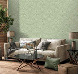 Camille Sage Damask Wallpaper with Botanical Traditional Motif - Fine Decor M1744