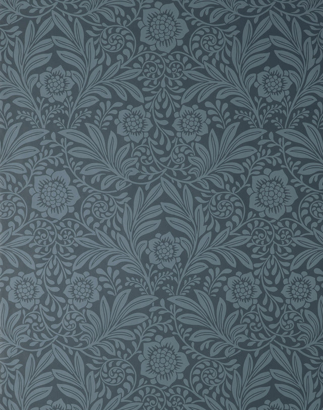 Camille Navy Damask Wallpaper with Botanical Traditional Motif - Fine Decor M1745