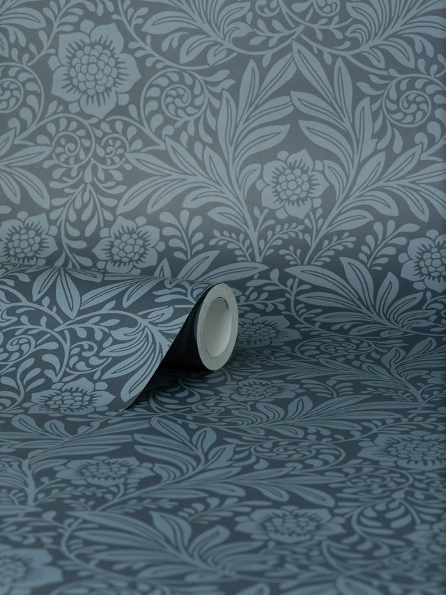 Camille Navy Damask Wallpaper with Botanical Traditional Motif - Fine Decor M1745