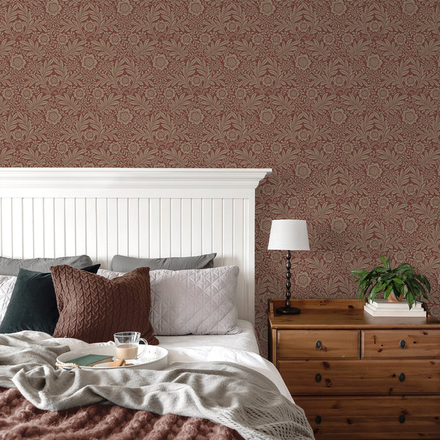 Camille Red Damask Wallpaper