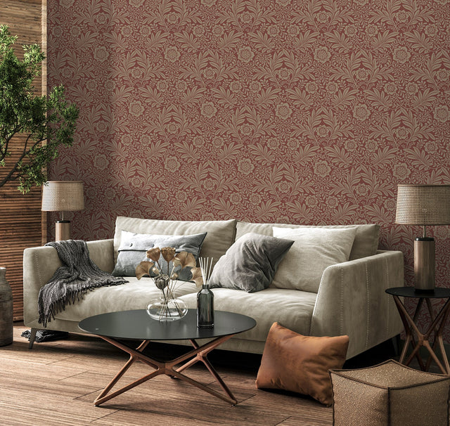 Camille Red Damask Wallpaper
