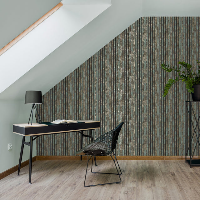 Oxidize Teal Vertical Slats Wallpaper