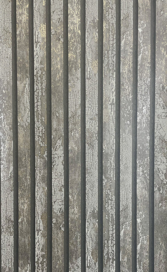 Oxidize Grey Vertical Slats Wallpaper with Wood Graphic Motif - Fine Decor M1751