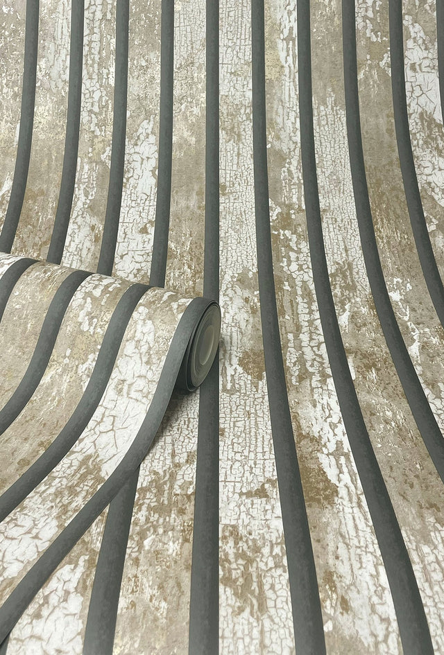 Oxidize Neutral Vertical Slats Wallpaper with Wood Graphic in Masculine Style - Fine Decor M1752