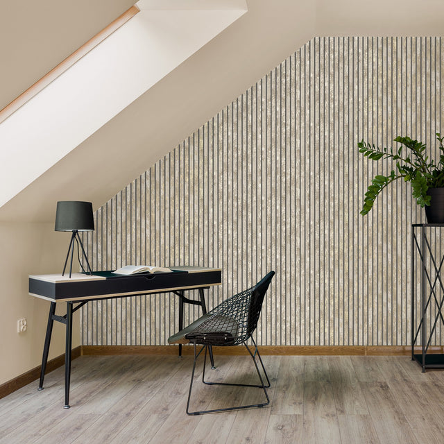 Oxidize Neutral Vertical Slats Wallpaper with Wood Graphic in Masculine Style - Fine Decor M1752