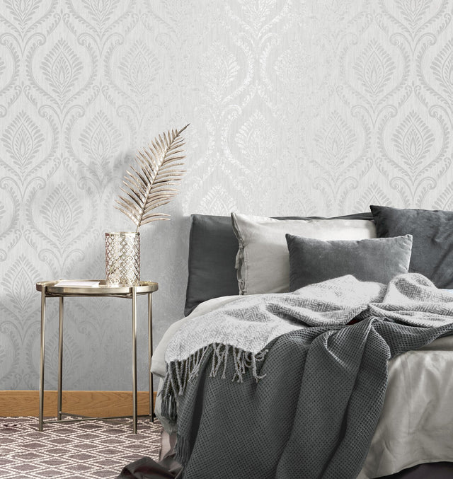 Estelle Grey Damask Wallpaper