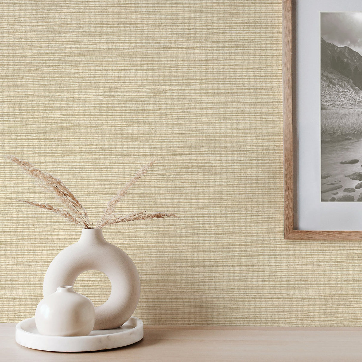 Fusion Neutral Faux Grasscloth Plain Wallpaper with Modern Graphics Pattern - Fine Decor M1766